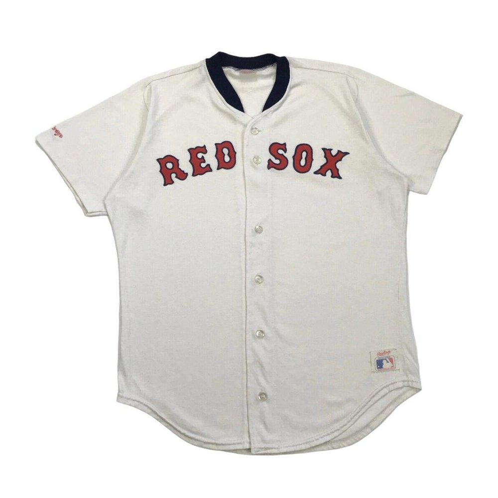 VINTAGE BOSTON RED SOX SHIRT LARGE L MENS WHITE JERSEY ORTIZ MARTINEZ RAWLINGS